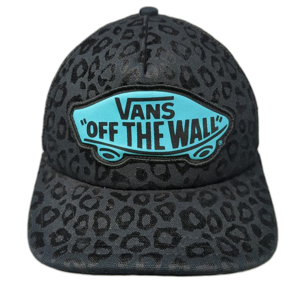Vans Trucker Hat Black Blue One Size Leopard Print Logo Patch Mesh Back